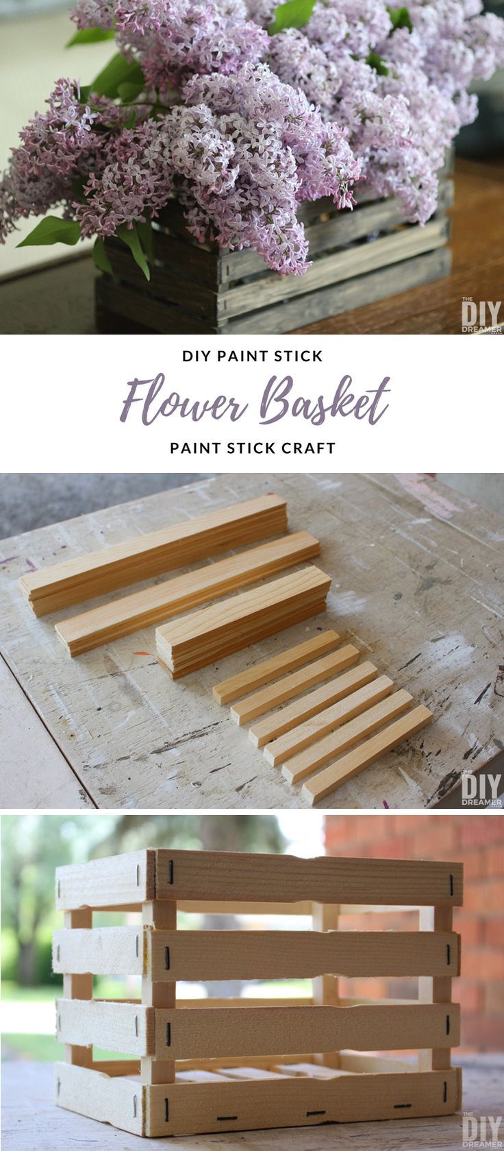 DIY Paint Stick Flower Basket - Paint Stick Craft