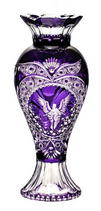 Footed Violet Vase with Angel Engraving