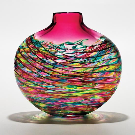 Optic Rib Flat Vase by Michael Trimpol and Monique LaJeunesse (Art Glass Vase