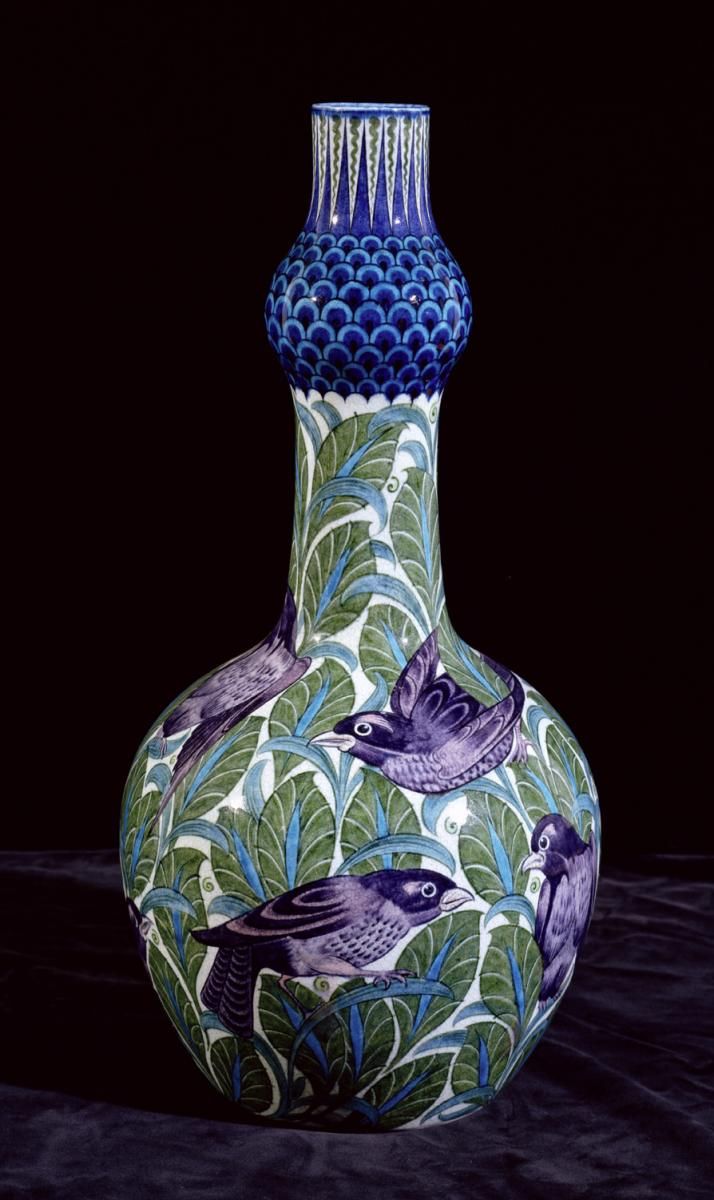 William de Morgan, Blackbird Bottle, 1888-1907 Decorated by Joe Juster This balu...