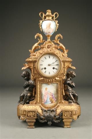 19th Century French metal & porcelain mantle clock , circa 1870. #antique #clock