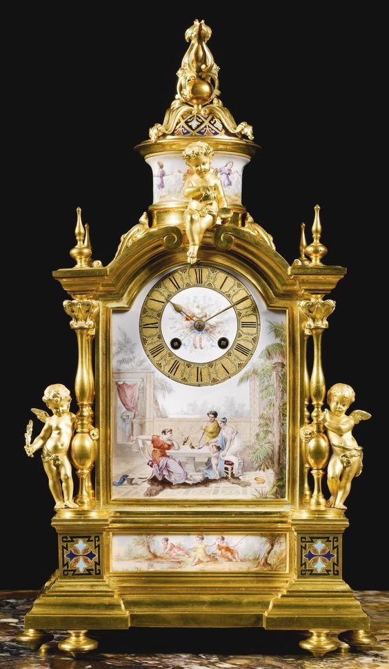 A LOUIS XVI STYLE GILT-BRONZE AND ENAMEL DECORATED MANTLE CLOCK, PARIS, LAST QUA...
