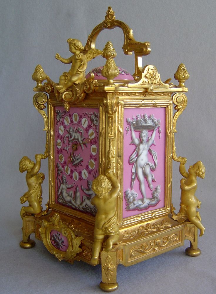 Antique French clock in pink porcelain and ormolu by Levy at Gavin Douglas Fine ...