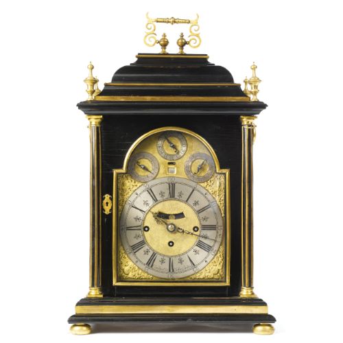 A George I gilt-brass mounted ebony bracket clock, Claudius Du Chesne, Londoncir...