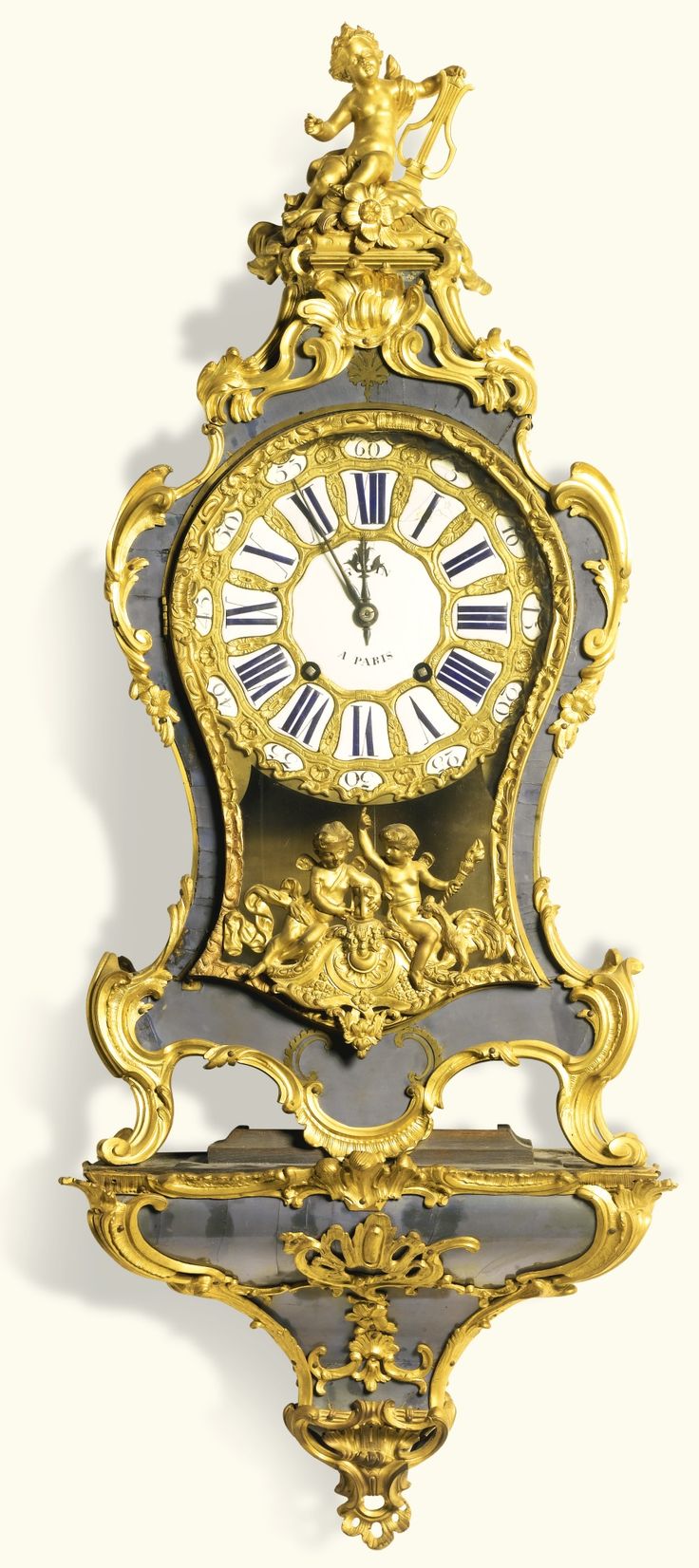 A Louis XV ormolu mounted 'corne bleu' bracket clock, Gudin, Paris, circ...