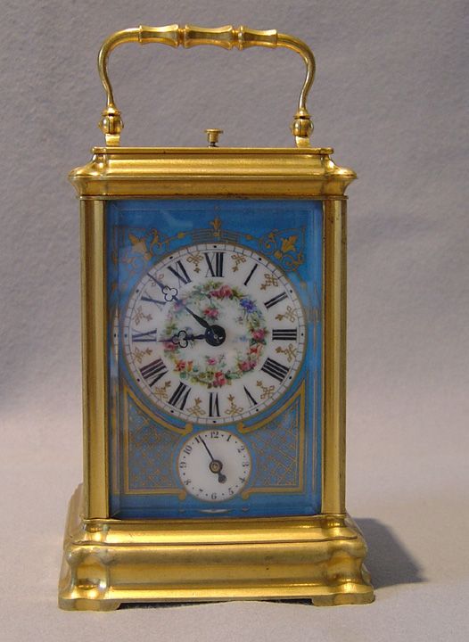 Antique French Napoleon III 5 panel porcelain repeating carriage clock with alar...