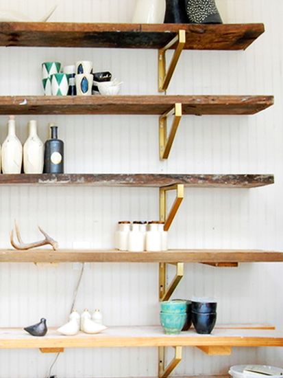 IKEA hack: Reclaimed Wood and Gilded Shelves
