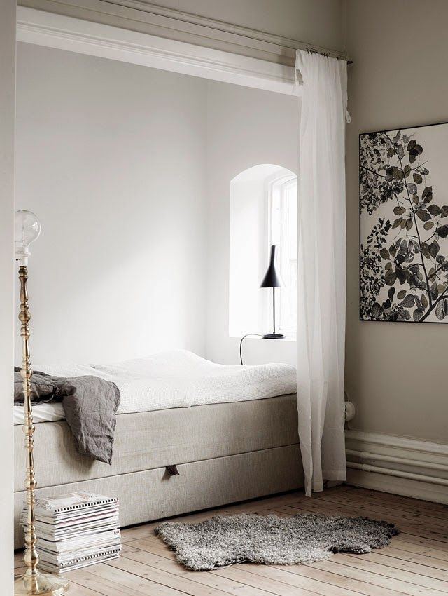 A serene space with a fab bed nook. Entrance.