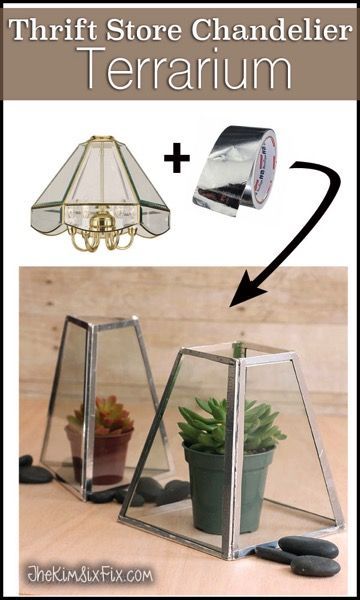 DIY Terrarium from a Thrift Store Chandelier and Foil Tape