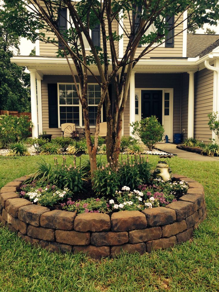 Front yard landscape project - good idea to add some pizzazz around our trees!