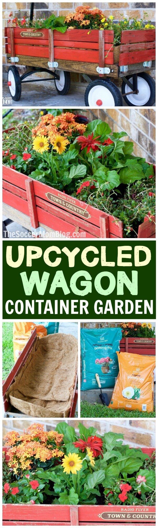 This gorgeous Vintage Wagon Garden Planter is an easy DIY home container gardeni...