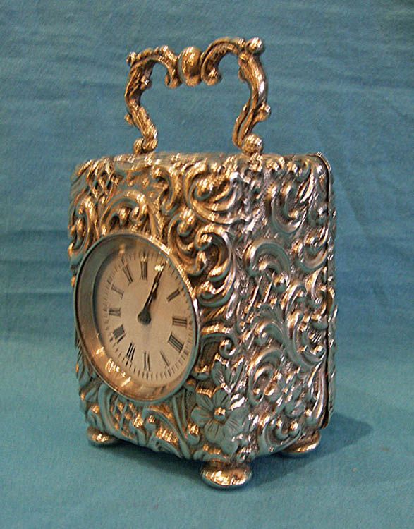 Antique English silver miniature carriage clock. - Gavin Douglas Antiques