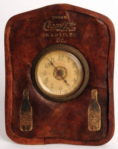 EARLY 1900'S COCA-COLA LEATHER DESK CLOCK  Early 1900's leather desk clo...