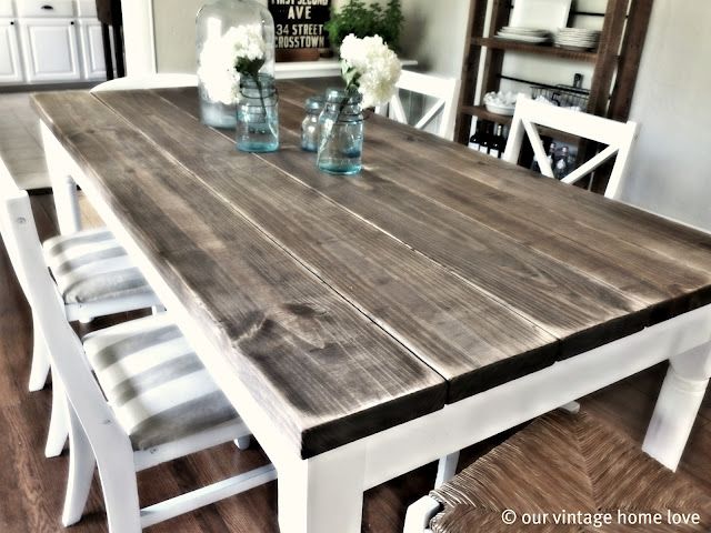 DIY Dining room table with 2x8 boards (4.75 each for $31.00) from Lowes .