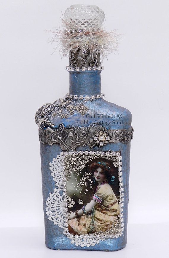 Altered Bottle, Altered Art Bottle, Free Shipping,  Decorative Bottle, Romantic ...