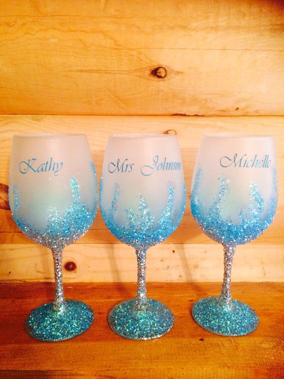 Frosted and glitter wine glasses with names or monogram on Etsy, $7.00