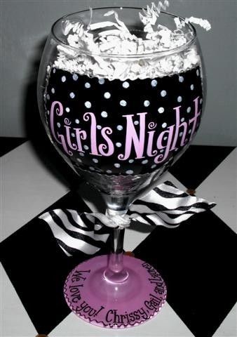 Girls Night Hand Painted Wine Glass by winewhimsy on Etsy, $18.00.. Could be a D...