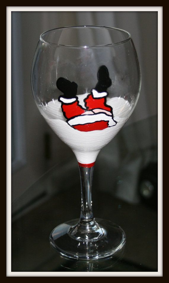 Lots of neat glasses: pinterest.com/... Santa Cracked Up hand painted wine glass...