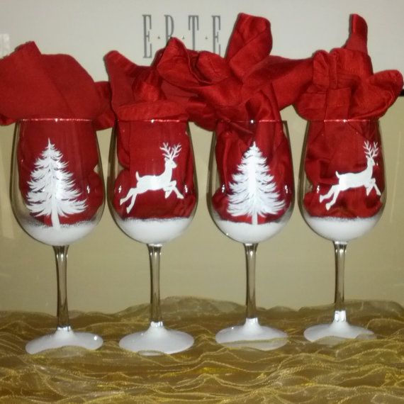 White Christmas shimmery reindeer and pine tree by GlassesbyJoAnne, $70.00