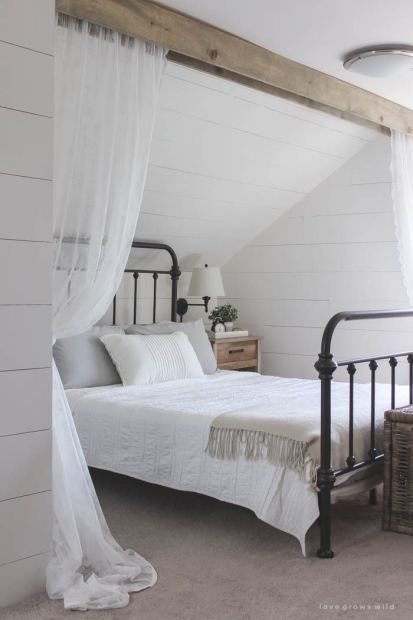Loft idea for curtains upstairs (via Farmhouse Touches | Farmhouse Inspired Livi...