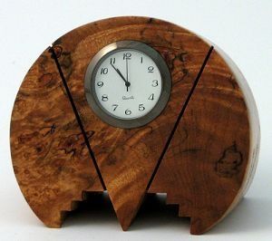Art Deco style modern hand crafted burl wood desk clock by Howard Griffiths, USA