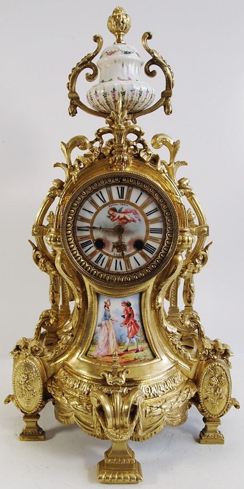 Hand Painted Sevres Porcelain 19th Century French Mantle Clock By S. Marti Of Pa...