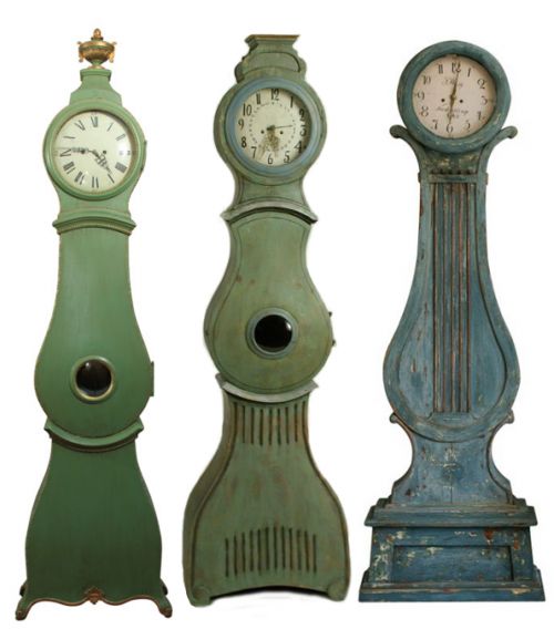 Mora Clock Seen At Bagatelle Antiques, Green Painted Mora Seen On Attic Mag.com,...