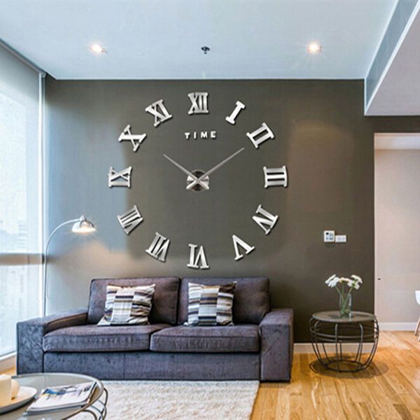 NEW Modern 3D Mirror DIY Large Wall Clock Surface Sticker Home Office Decor #Unb...