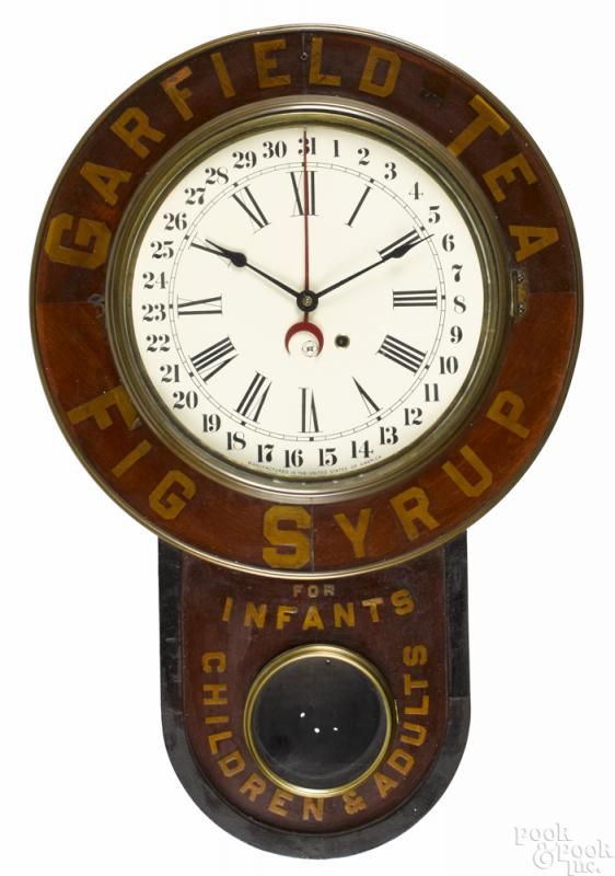 Seth Thomas Garfield Tea Fig Syrup advertising wall clock, 27 1/2'' h. -...