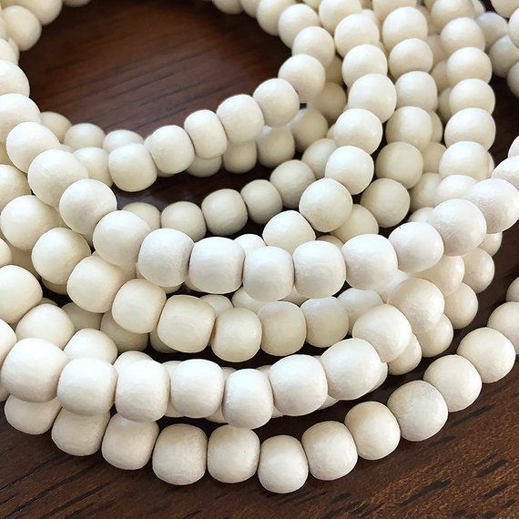 Beautiful handcrafted natural white wood round beads. Smooth white wooden beads ...