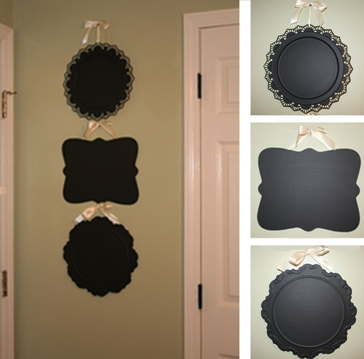 Dollar store platters covered in chalkboard paint. Cute for notes.