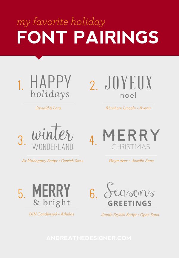 Holiday Font Pairings | andreathedesigner...