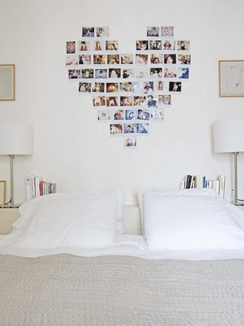 cute idea: collage polaroids (or photos) in a heart shape above your bed