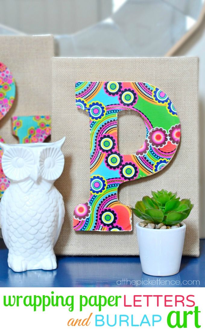 wrapping paper letters and burlap art