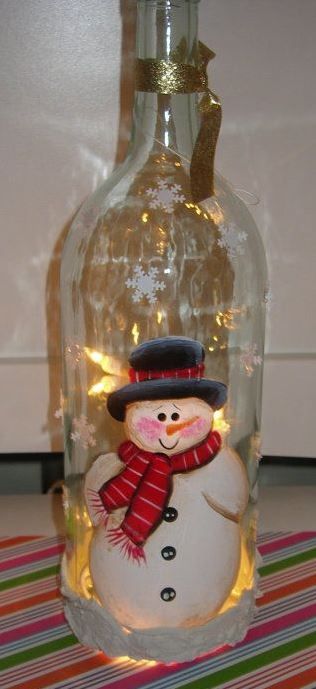 10 wine bottle snowman images (3 types) and brief tutorials to go with them, beg...