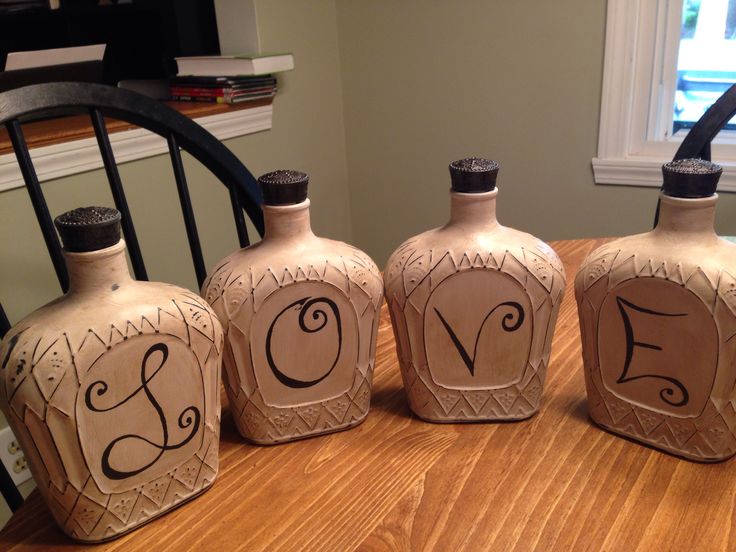 Crown Royal bottles painted with Americana decor chalk paint