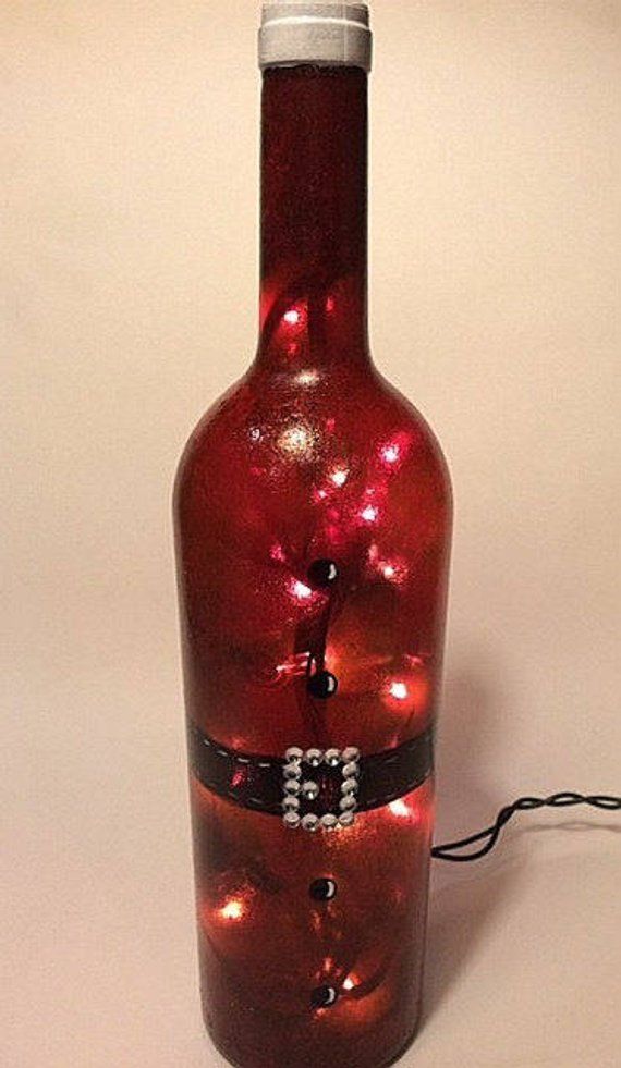 Santa Bottle Light, Hand Painted