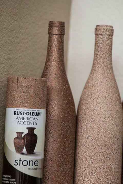 Spray wine bottles with stone textured paint