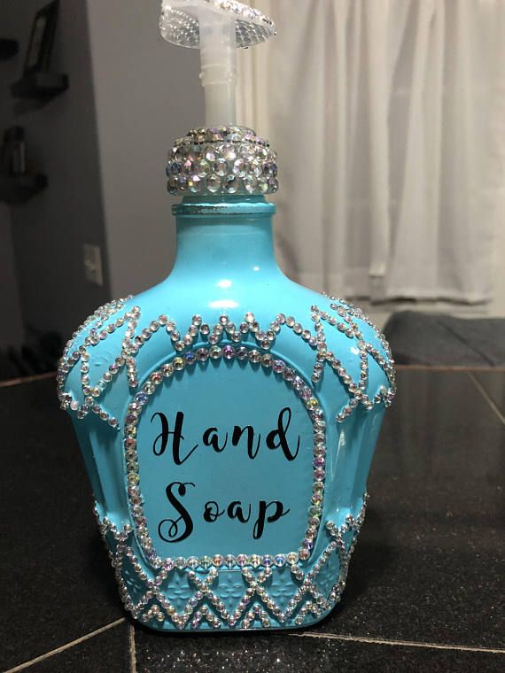 Upcycled Crown Royal & rhinestone soap dispenser. Can be customized to match you...