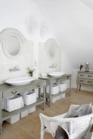 His and hers. White Shabby Chic Bathroom