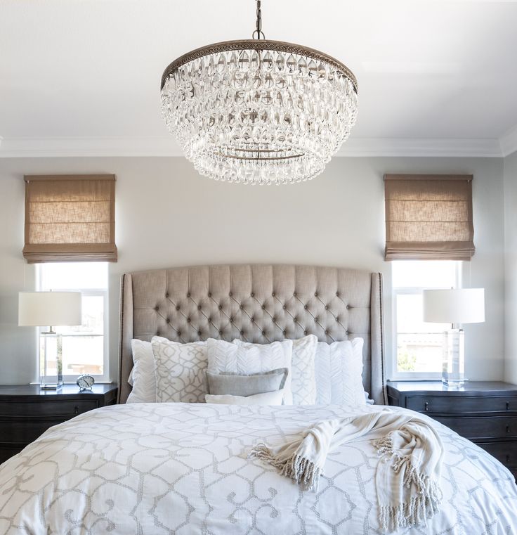 Master Bedroom | Linen Bed |Roman Shades | Cream Bedding| Calming Master Bedroom...