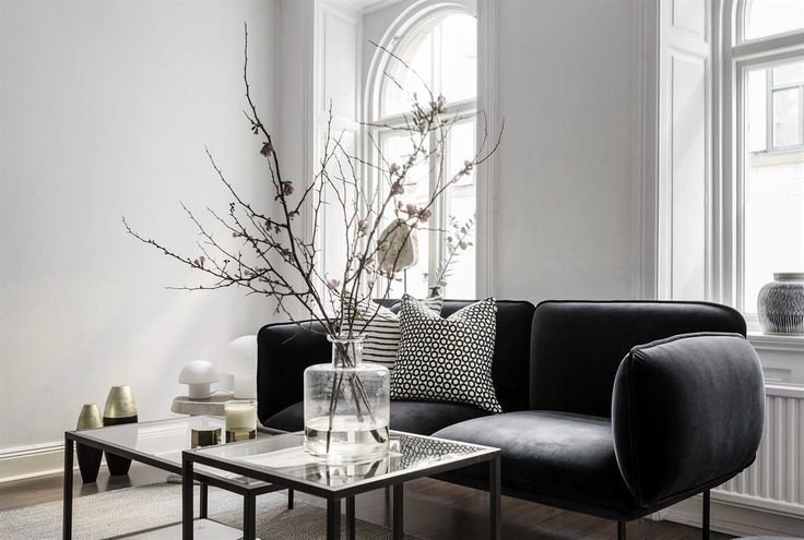 Living Room : White walls and walnut floors via Coco Lapine Design