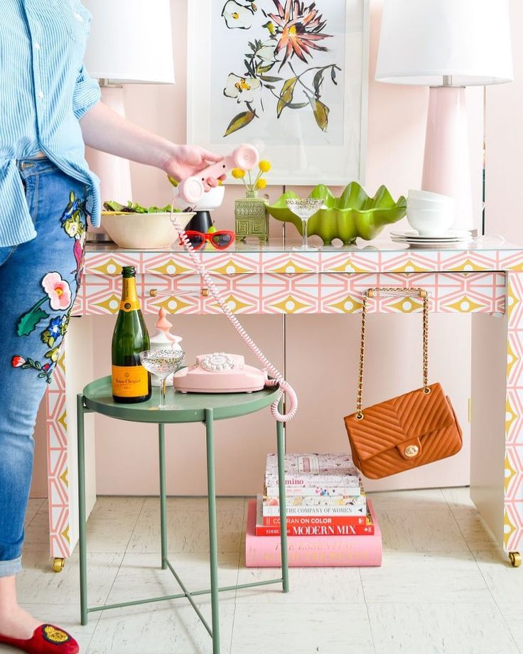 My Spoonflower hacked IKEA dressing table turned sideboard and bar, is one of my...