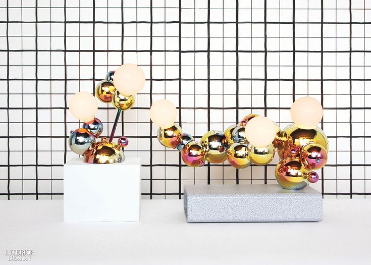 Bubbly 02 and 03 by Rosie Li of Rosie Li Studio. The table lamps’ brass globe...