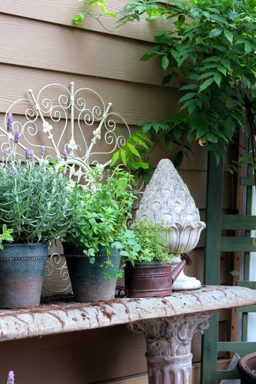 outdoor herb potting table