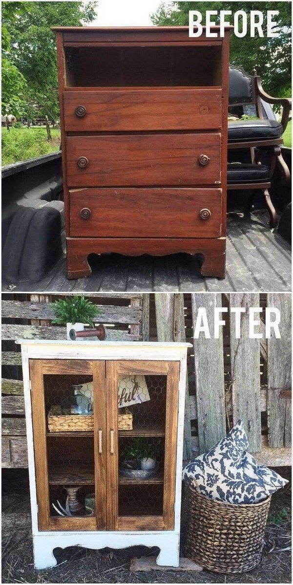 DIY Farmhouse Display Cabinet From Old Chest of Drawers. Turn this little chest ...