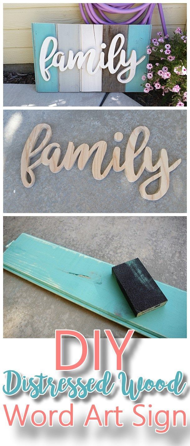 DIY Family Word Art Sign Woodworking Project Tutorial - Turquoise Tones New Wood...