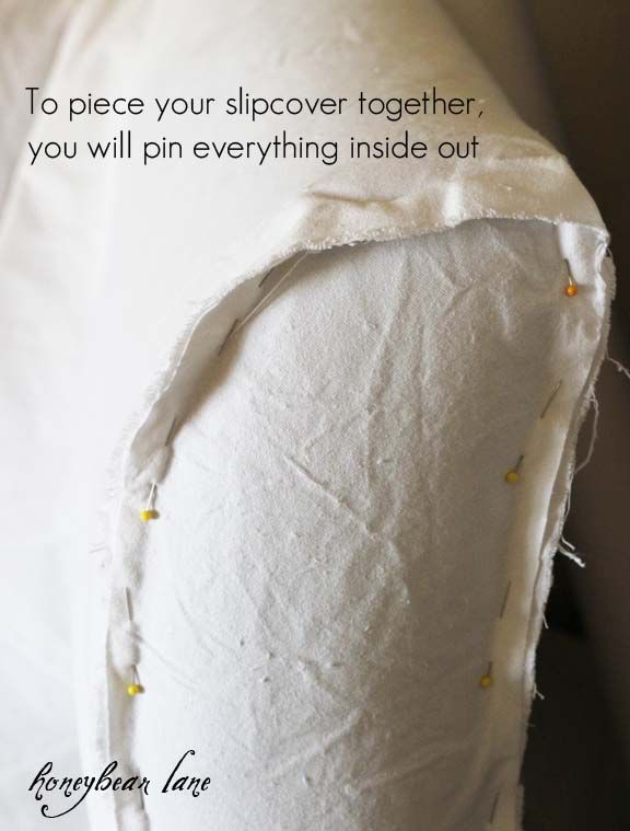 DIY:  Slipcover Tutorial - shows step-by-step how to pin a slipcover so it will ...