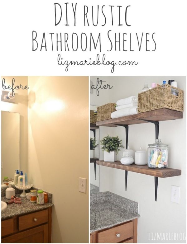 DIY rustic bathroom shelves... so easy!! It helps with organization  keeps the c...