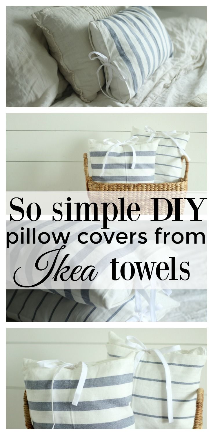 Super simple tutorial for farmhouse style DIY pillow covers from IKEA towels.